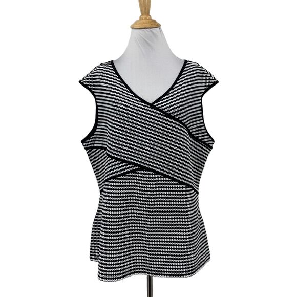 Calvin Klein Top Womens XL Extra Large Black White Striped Sleeveless Side Zip - Picture 1 of 12